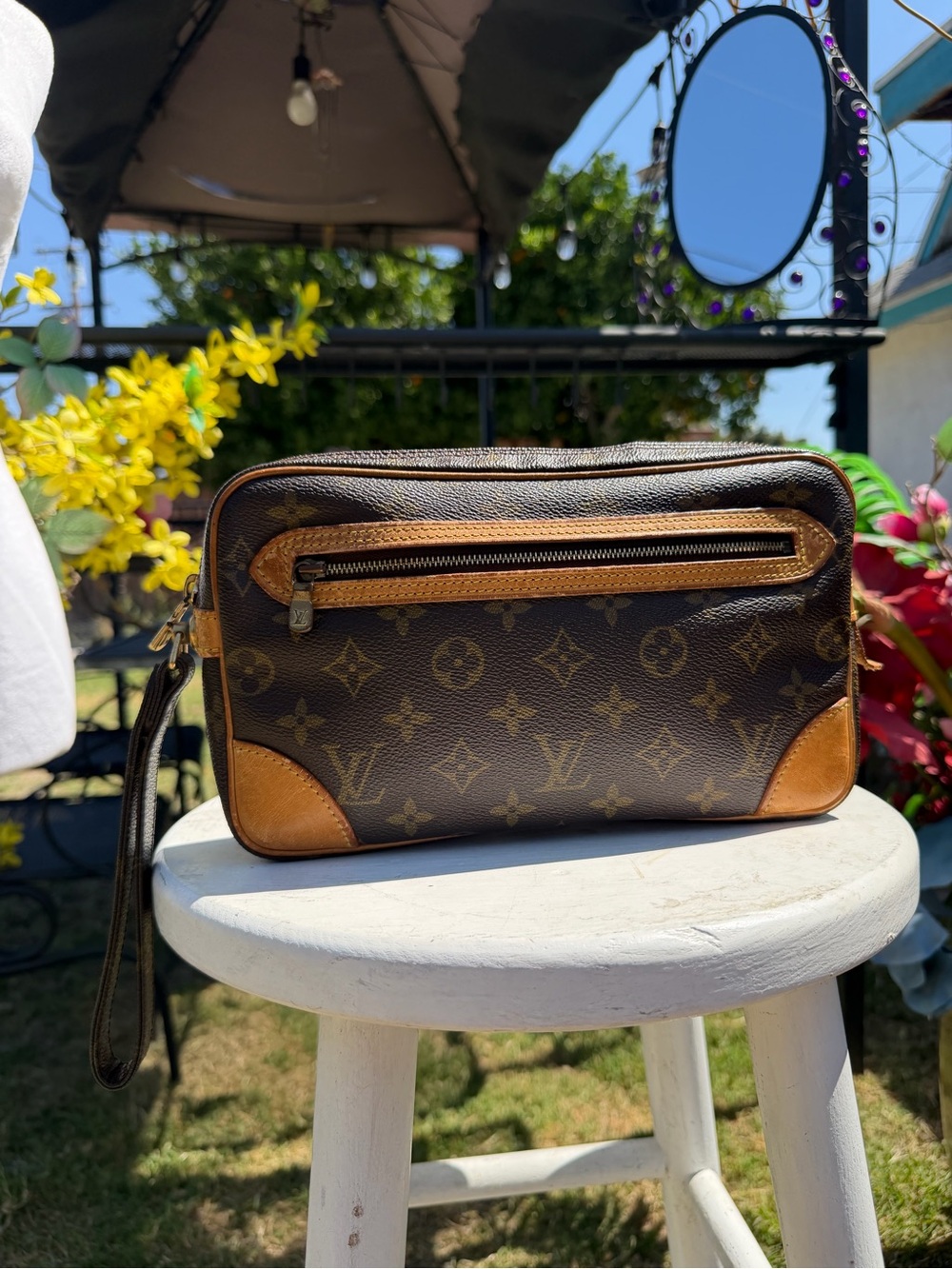 Louis Vuitton Brown Monogram Toiletry Pouch with Tan Trim
